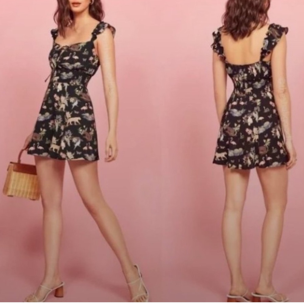 Reformation | Emmaline Mini Dress Brasilia Animal Print Sundress Black (2) - Picture 16 of 16